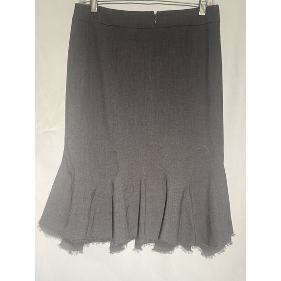 Tahari Skirt Women's Size 4 Dark Gray Pencil Midi Pleated Raw Edge Preppy Grunge - Picture 4 of 6